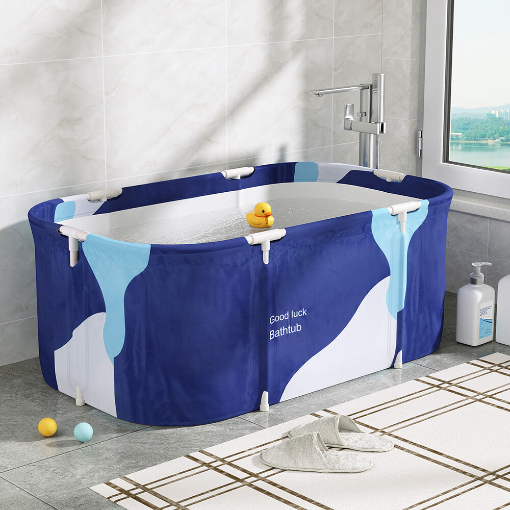 Foldable Bathtub PVC Spa Bucket Inflatable Cushion 114x62cm Navy Blue Price