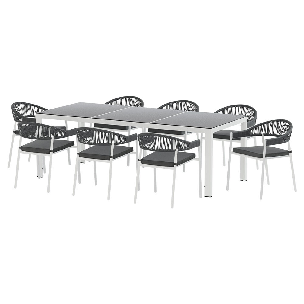 Gardeon Outdoor Dining Set 9 Piece Steel Table Chairs Setting White Price