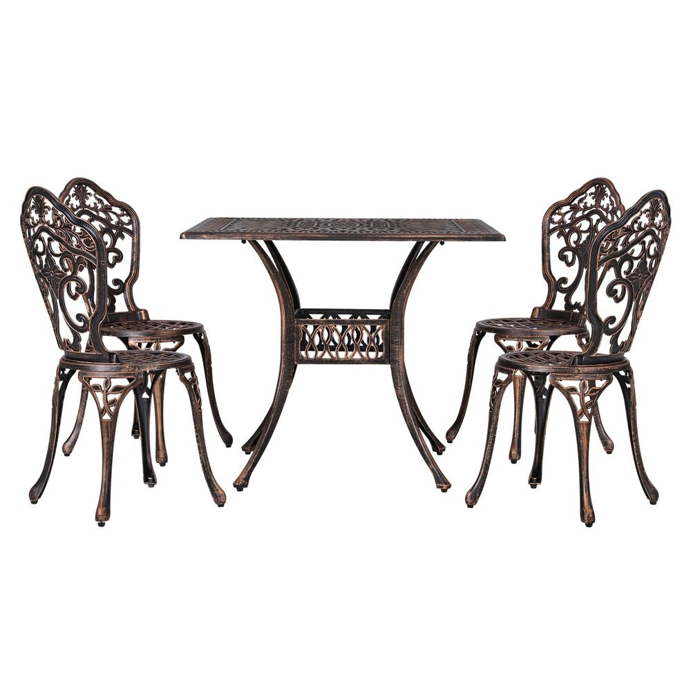 Gardeon Outdoor Dining Set 5 Piece Chairs Table Cast Aluminum Patio Brown Price