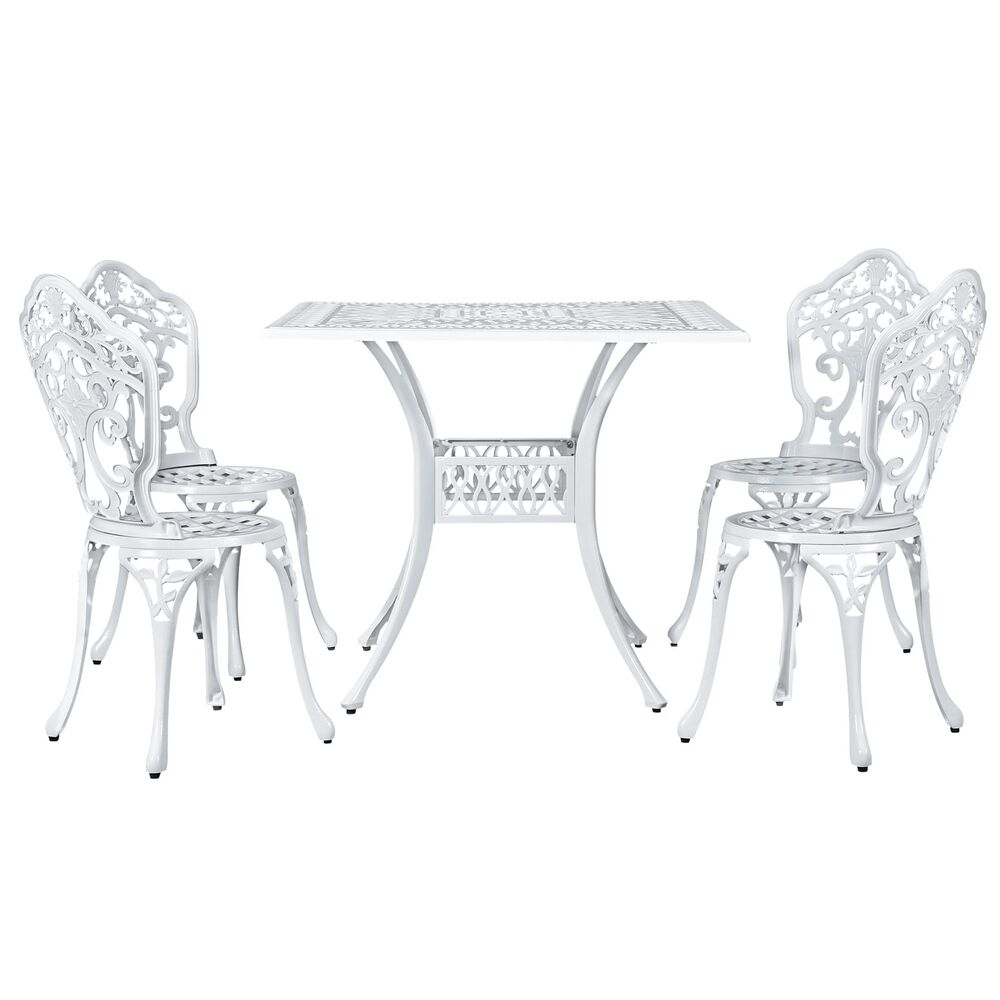 Gardeon Outdoor Dining Set 5 Piece Chairs Table Cast Aluminum Patio White Price