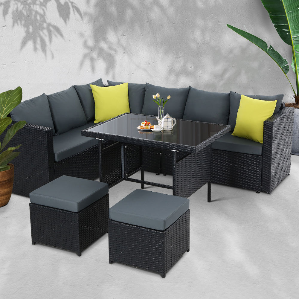 Gardeon Outdoor Dining Set Aluminum Table Chairs Wicker Setting Black Price