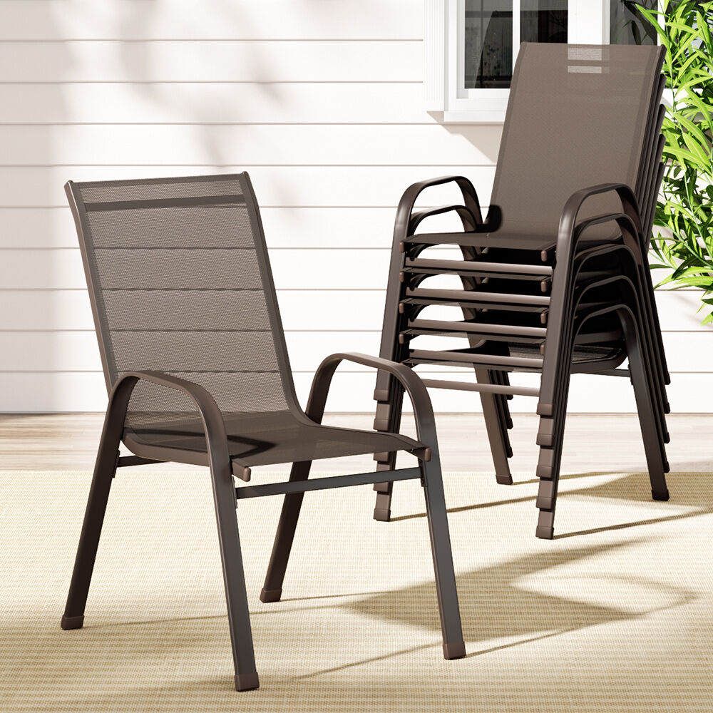 Gardeon 6PC Outdoor Dining Chairs Stackable Lounge Chair Patio Furniture Brown Price