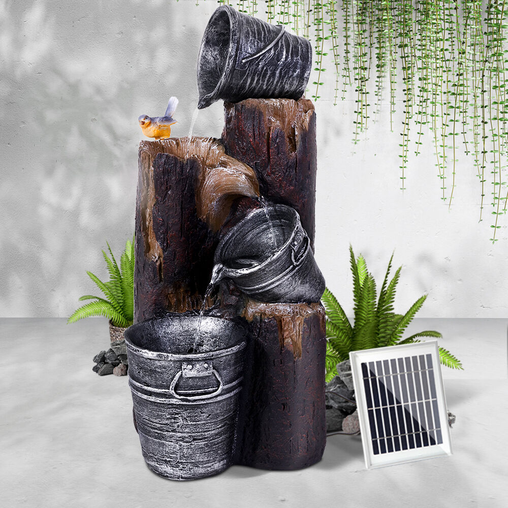 Gardeon Solar Water Feature Cascading Fountain 3-Tier Bucket LED light Bird 76CM Price