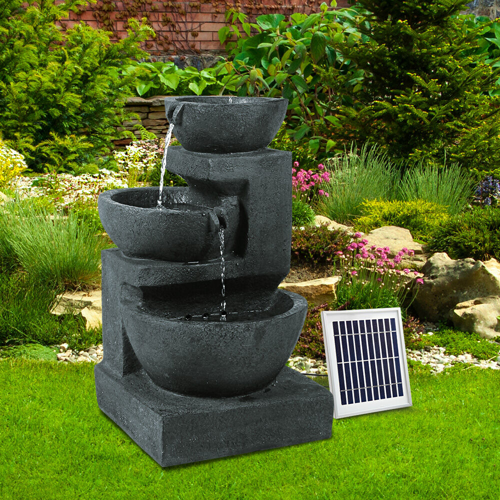 Gardeon Solar Water Feature Cascading Fountain 3-Tier Bowl LED Lights 60CM Blue Price
