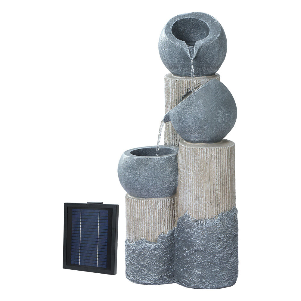 Gardeon Solar Water Feature Cascading Fountain 3-Tier Pot LED Lights 76CM Grey Price