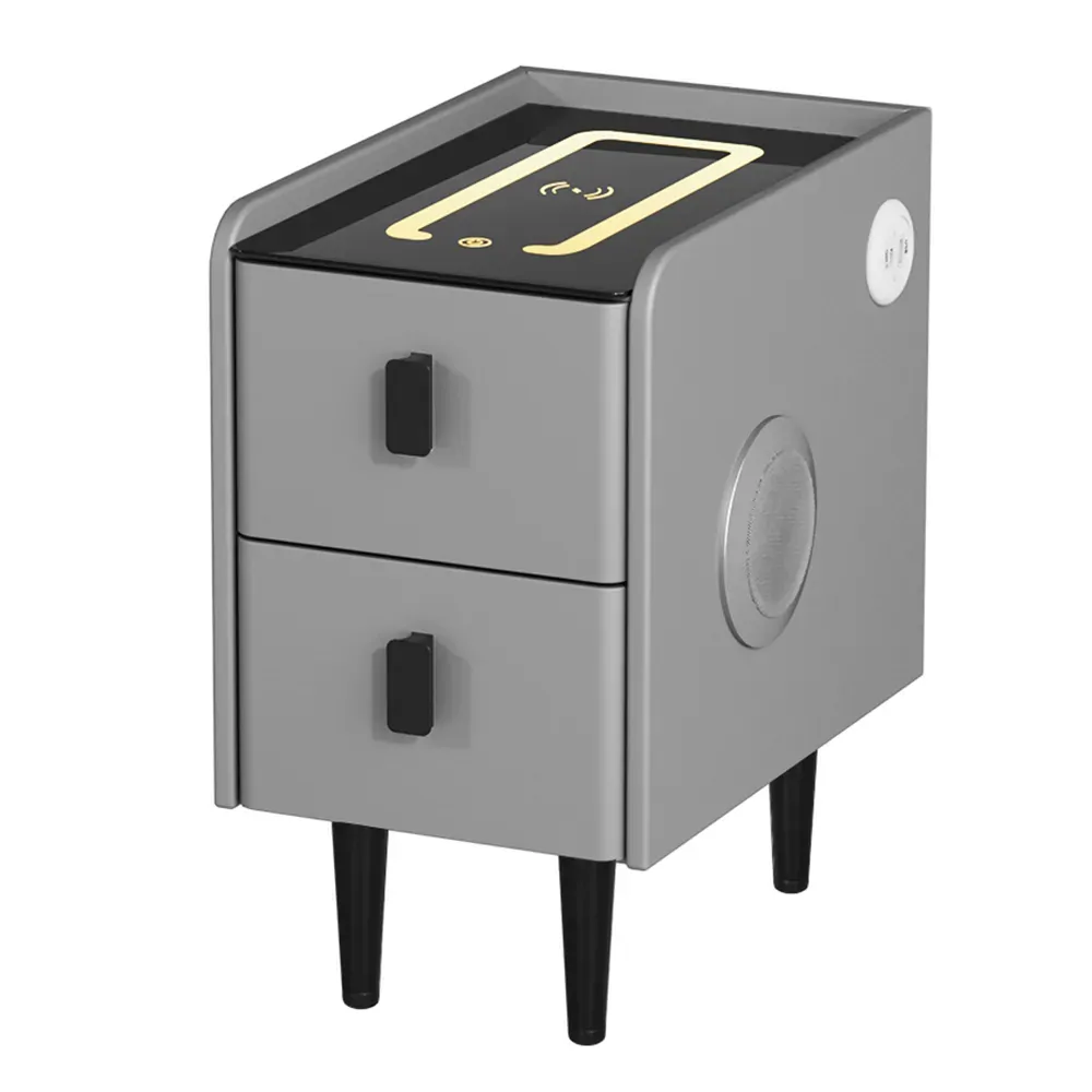 Smart Bedside Table 2 Drawers with Wireless Charging Ports LED Grey AIDA Price