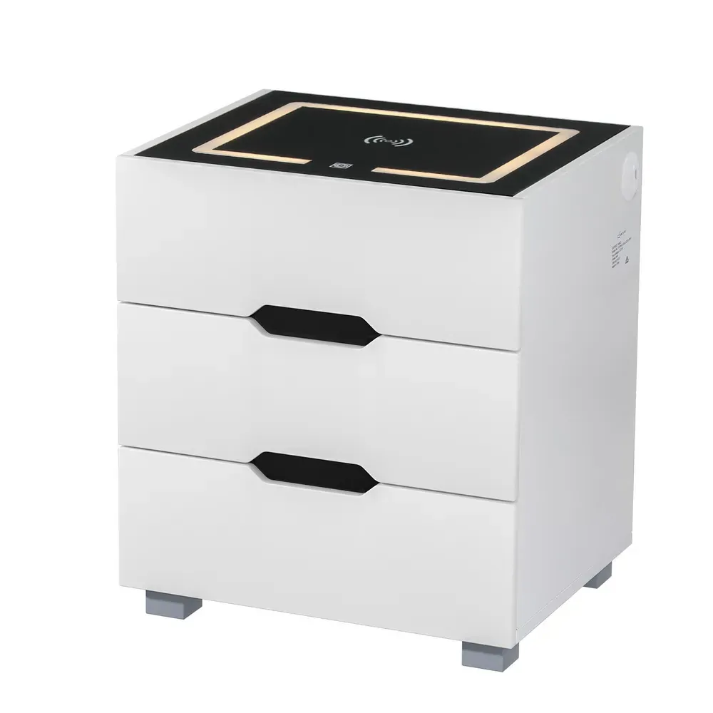 Smart Bedside Table 3 Drawers with Wireless Charging Ports LED White ADAD Price