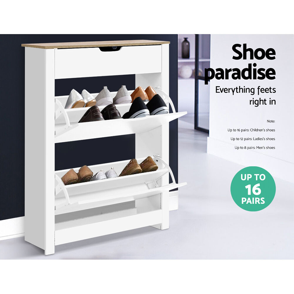 Artiss Shoe Rack Cabinet 16 Pairs White Ana Price