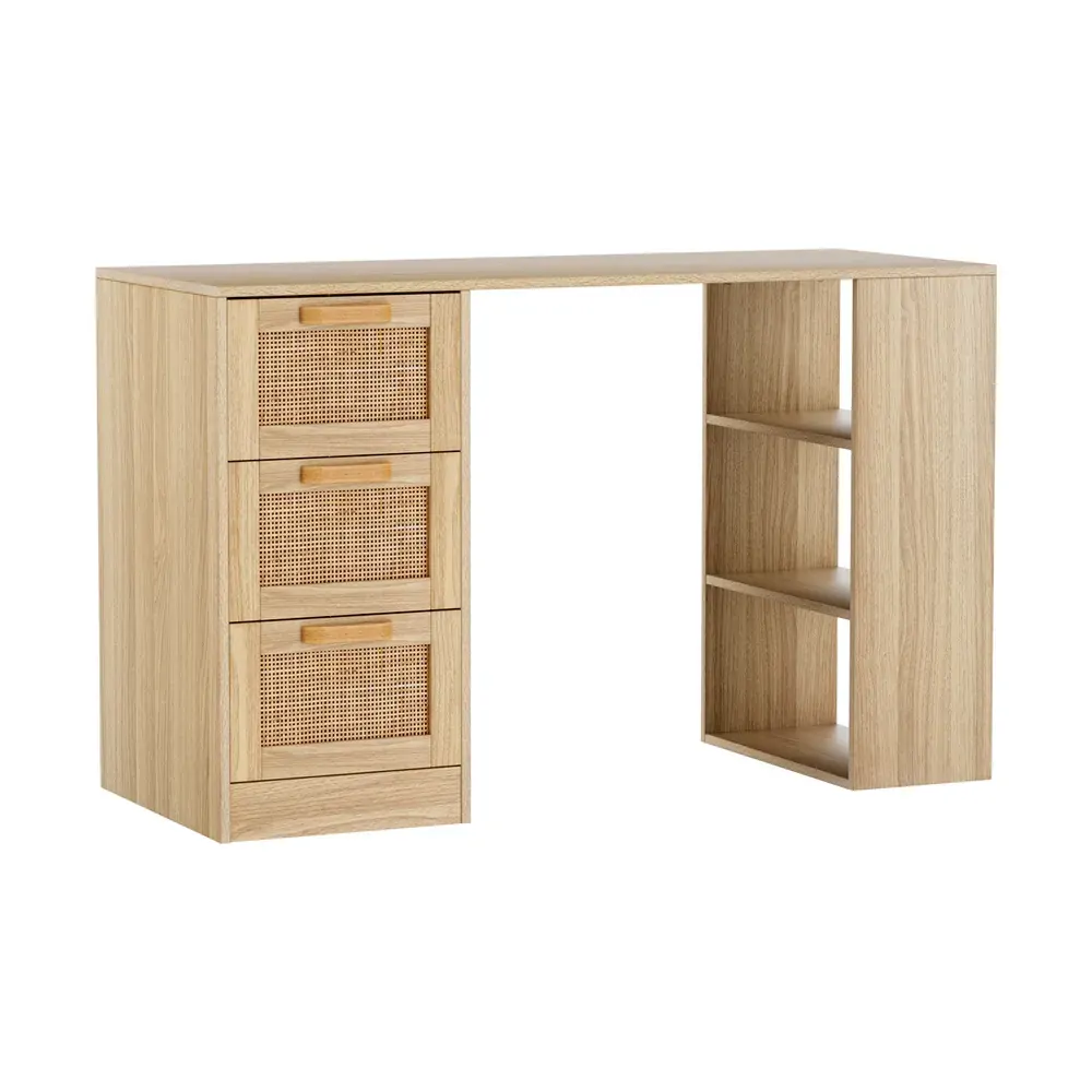 Computer Desk Drawer Shelf Home Office Study Table Rattan Oak 120CM Price