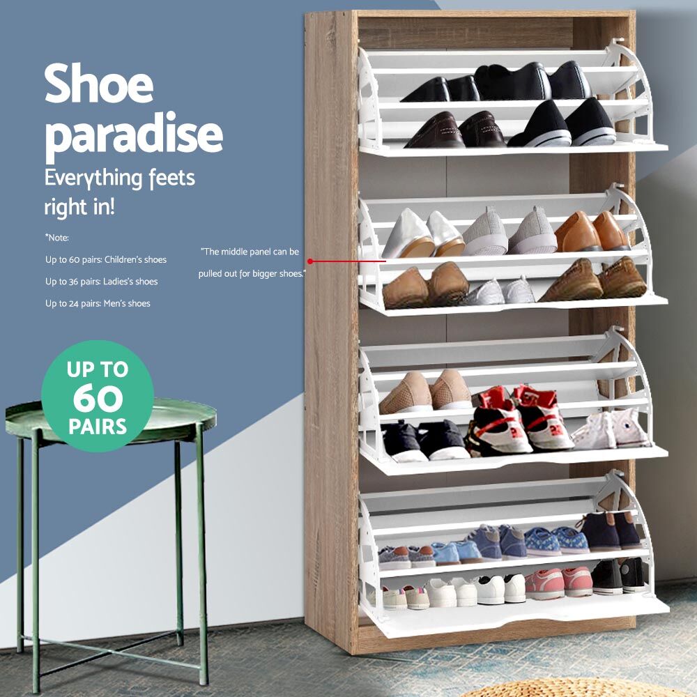 Artiss Shoe Rack Cabinet 60 Pairs 4-tier White Elen Price