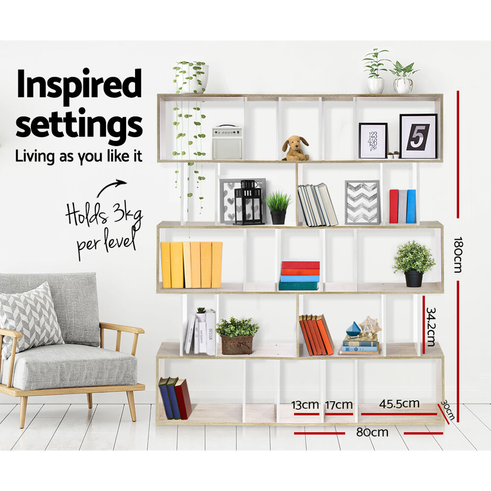 Artiss Bookshelf 5 Tiers - RITA White and Oak Price