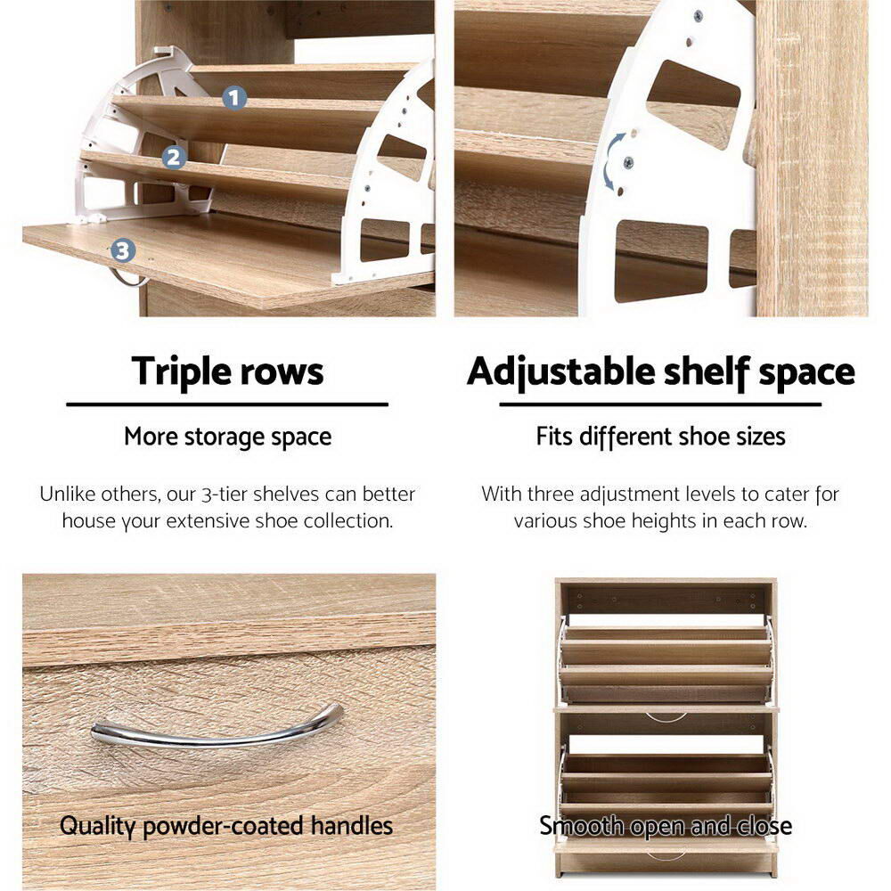 Artiss Shoe Rack Cabinet 24 Pairs 3-tier Wood Nina Price