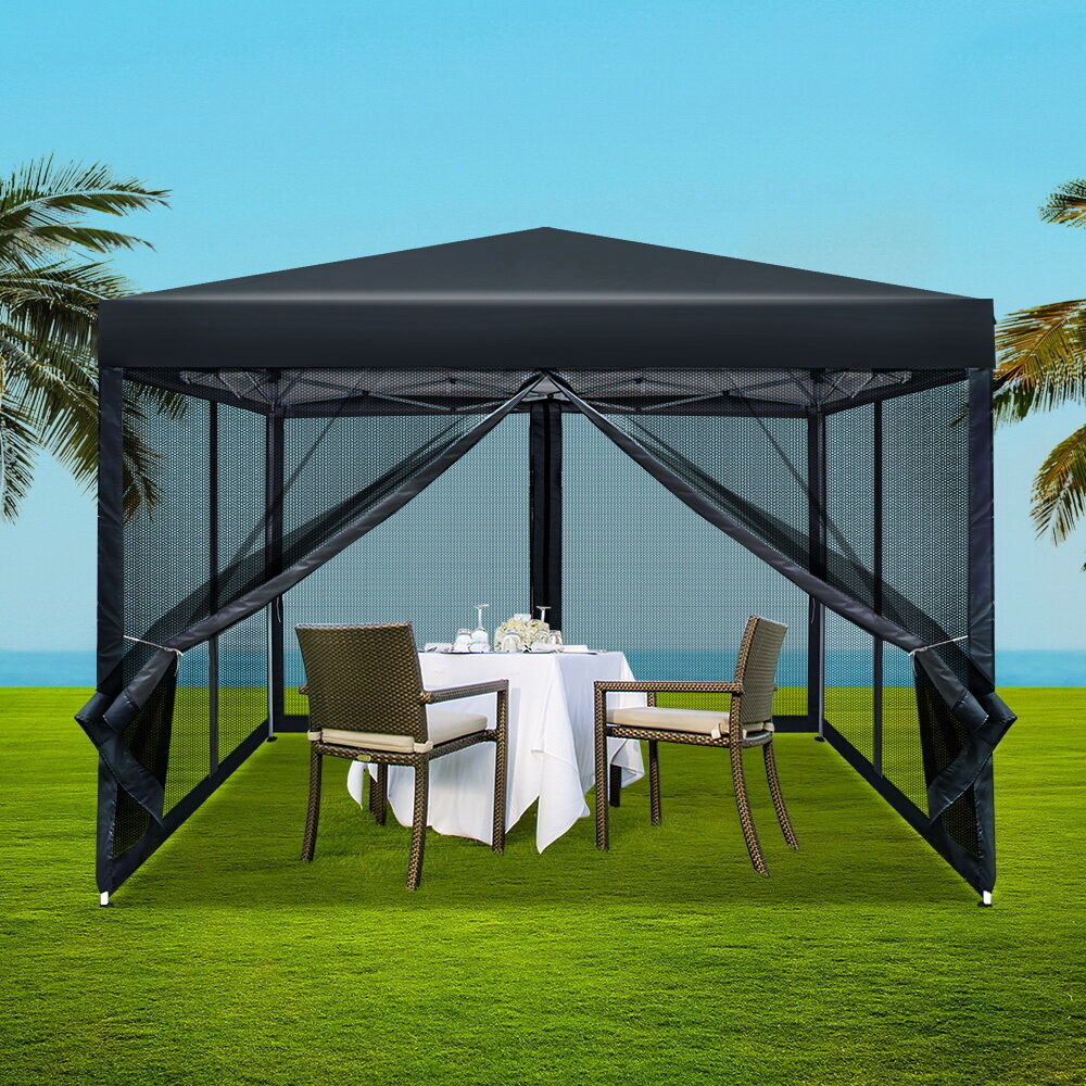 Instahut Gazebo Pop Up Marquee 3x3m Wedding Party Outdoor Camping Tent Canopy Shade Mesh Wall Black Price