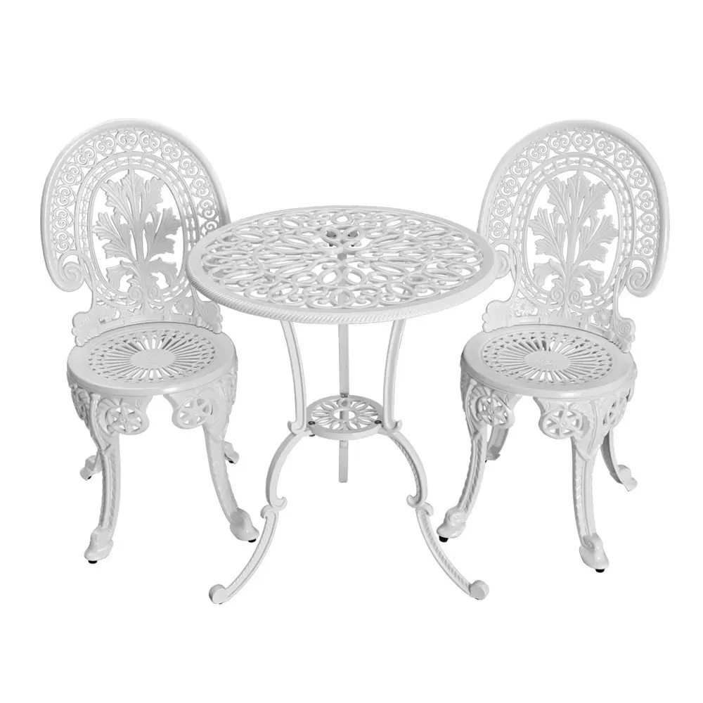 Gardeon 3PC Patio Furniture Outdoor Bistro Set Dining Chairs Aluminium White Price