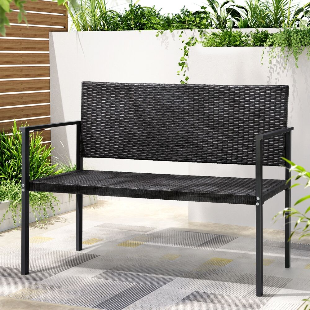 Gardeon Outdoor Garden Bench Seat Rattan Chair Steel Patio Furniture Park Grey Price