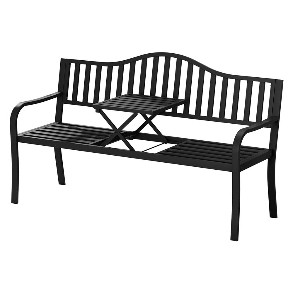 Outdoor Garden Bench Seat Loveseat Steel Foldable Table Patio Furniture Black Price
