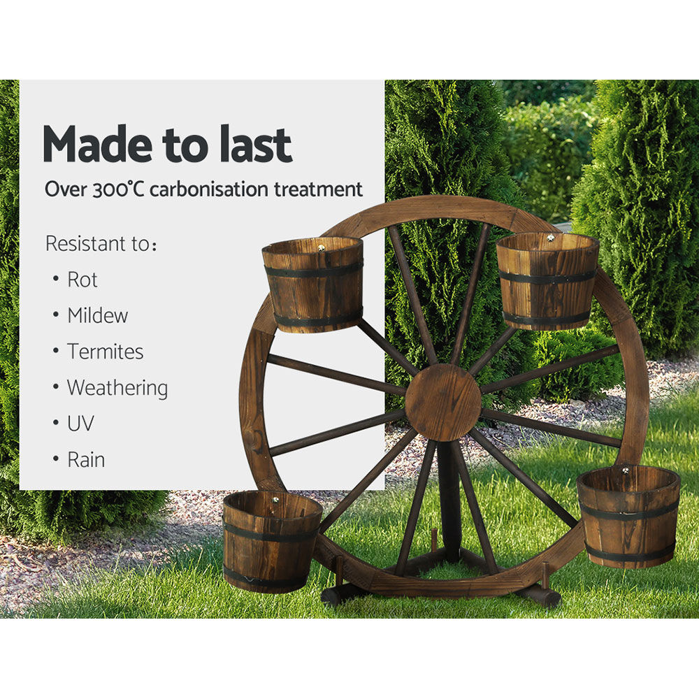 Gardeon Garden Decor Plant Stand Outdoor Ornament Wooden Wagon Wheel 80cm Price