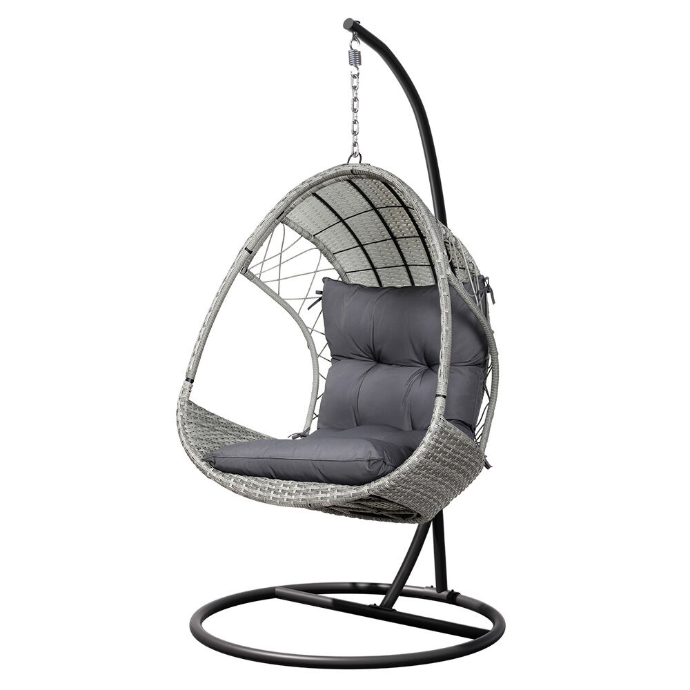 Gardeon Outdoor Egg Swing Chair Wicker Furniture Pod Stand Armrest Light Grey Price