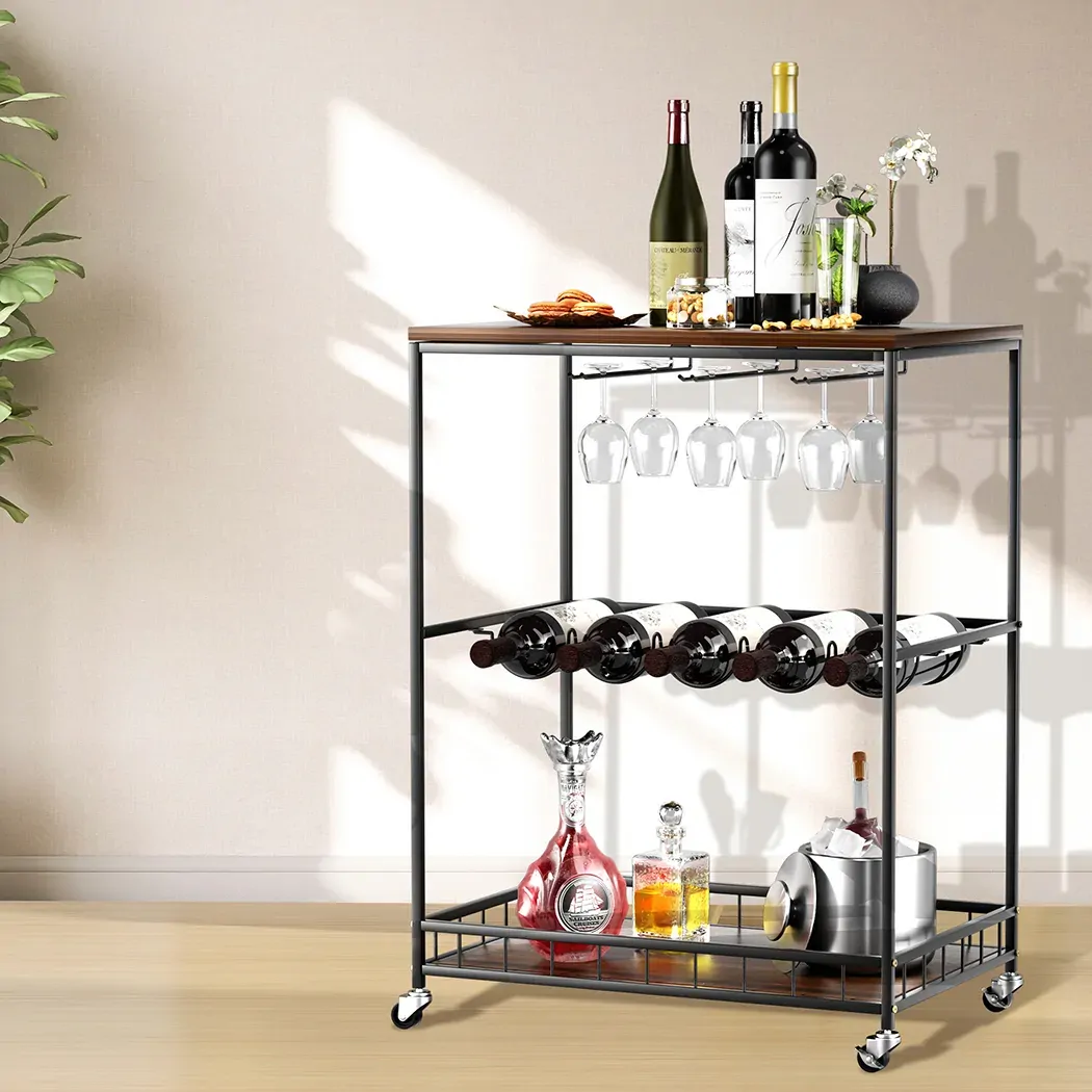 Wooden Bar Cart Drinks Trolley 3 Tire Price