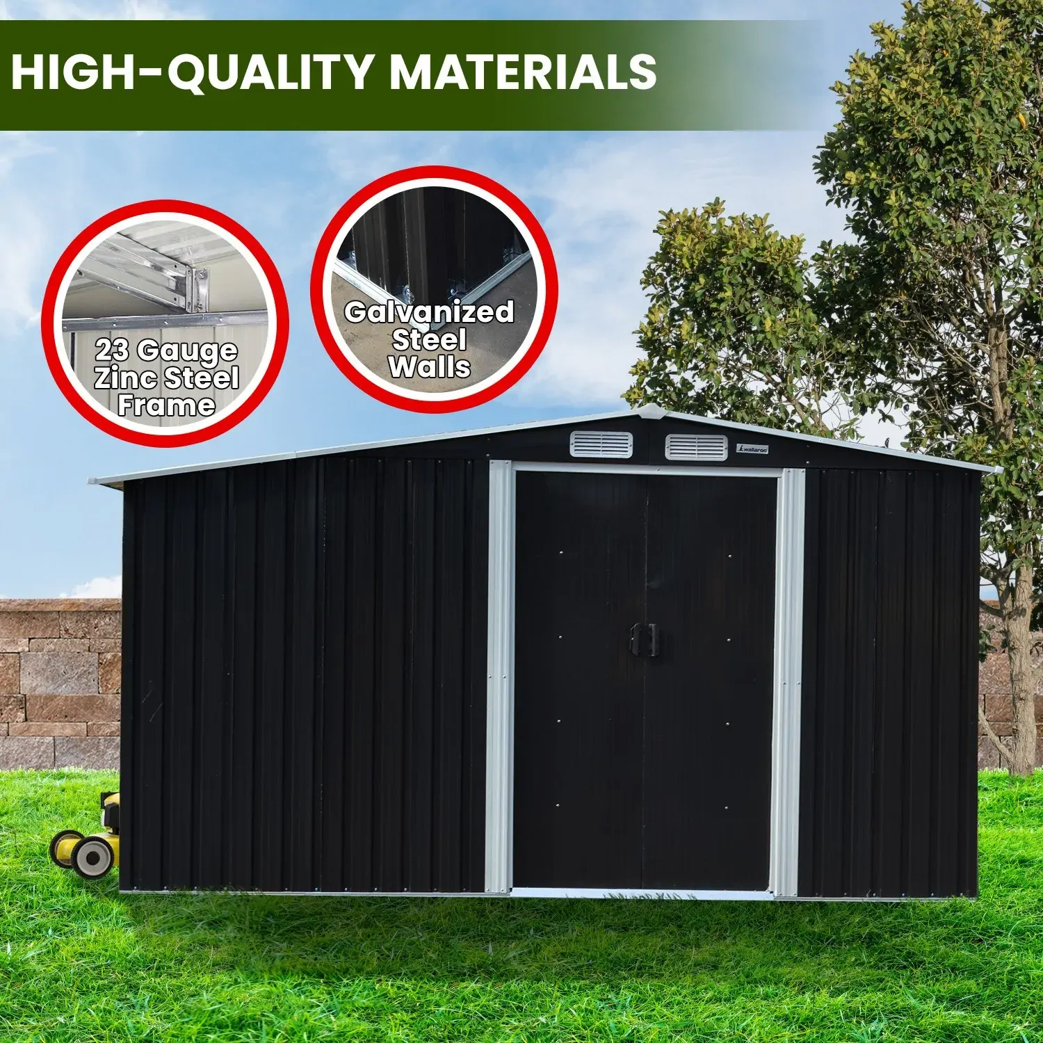 Wallaroo Garden Shed with Semi-Closed Storage - Black Price