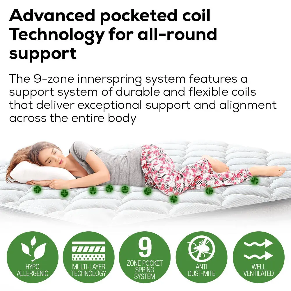Beatrice Mattress Bed Euro Top Pocket Spring Bedding Firm Foam 34CM Price