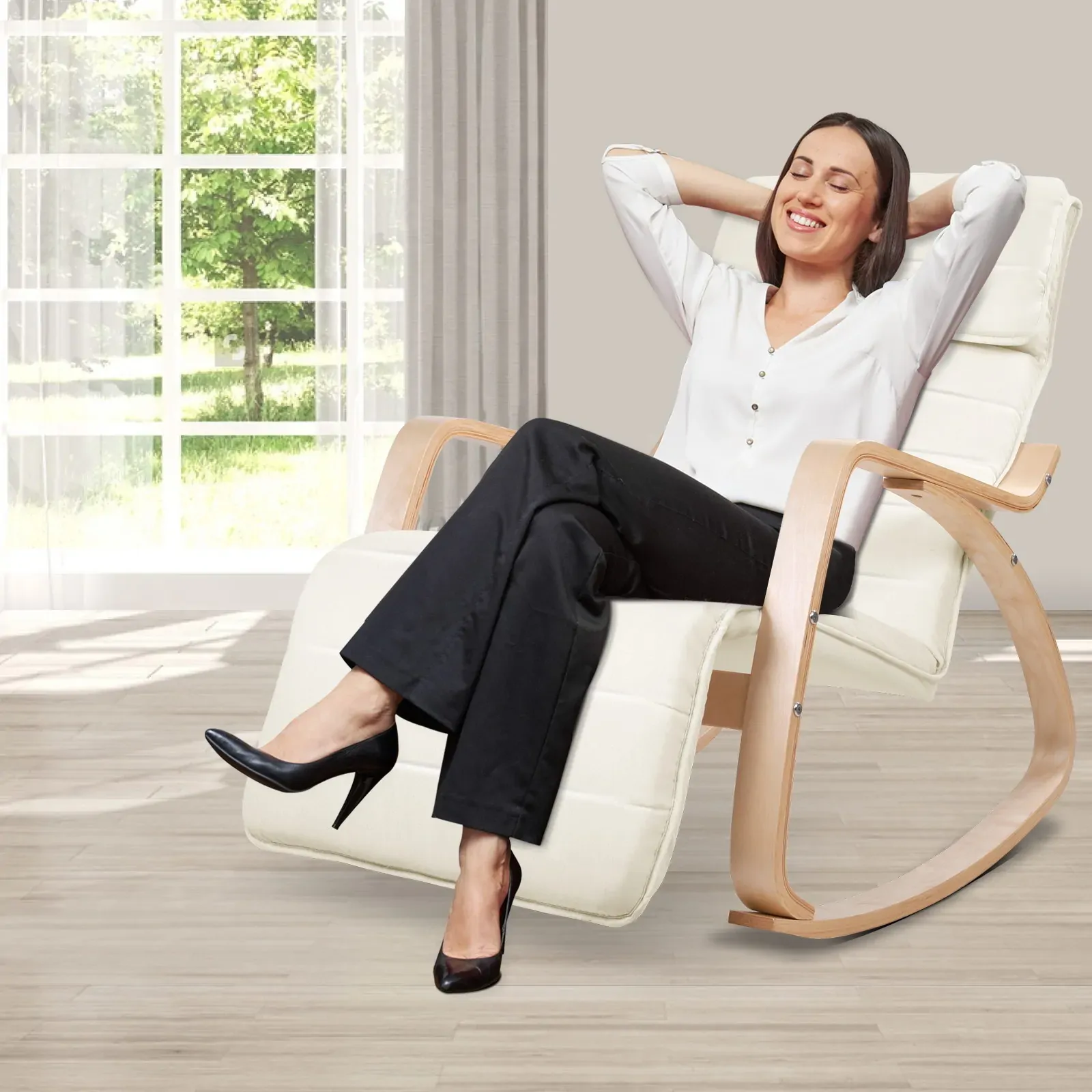 Fabric Rocking Armchair with Adjustable Footrest Price