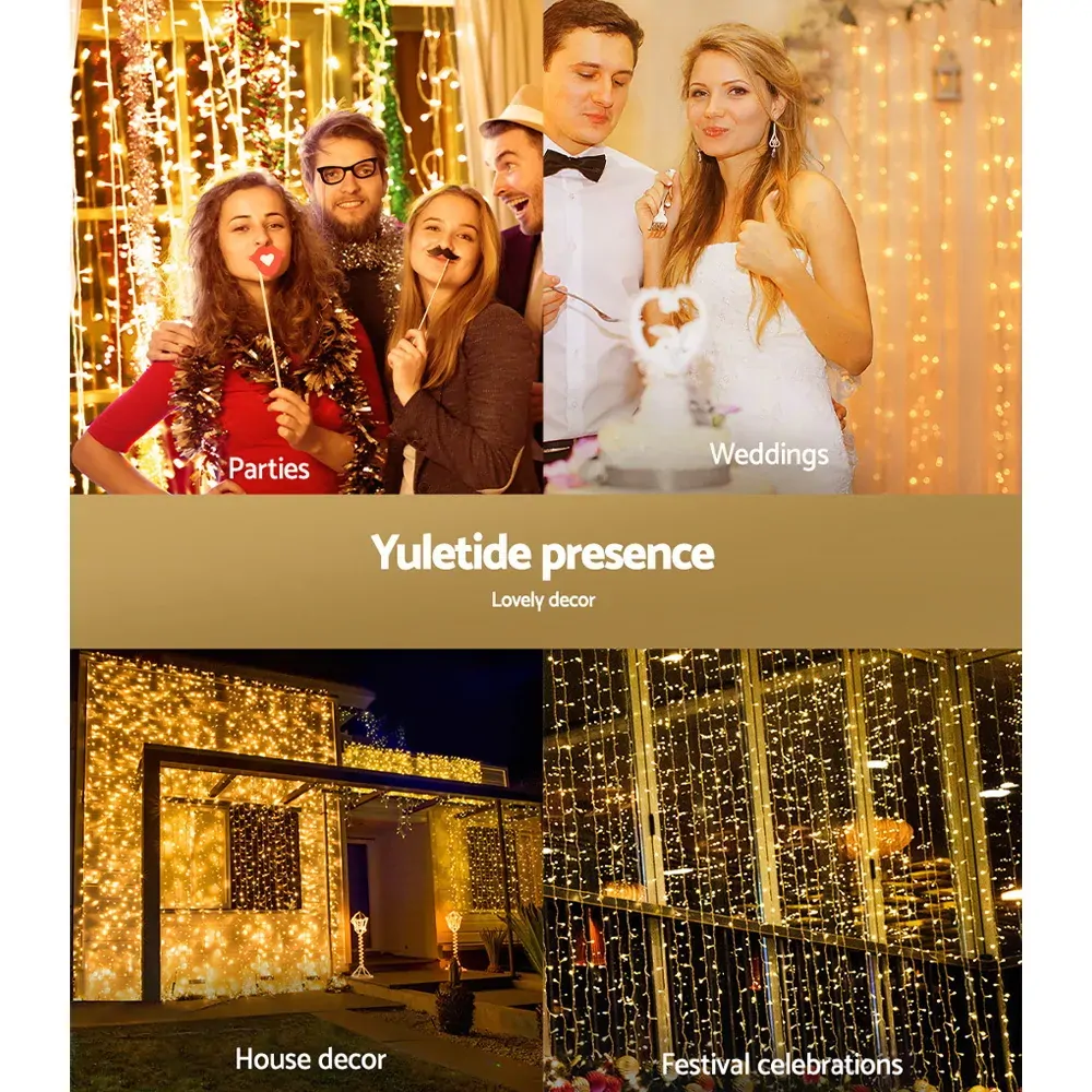 Jingle Jollys 6X3M Christmas Curtain Lights 600LED Price
