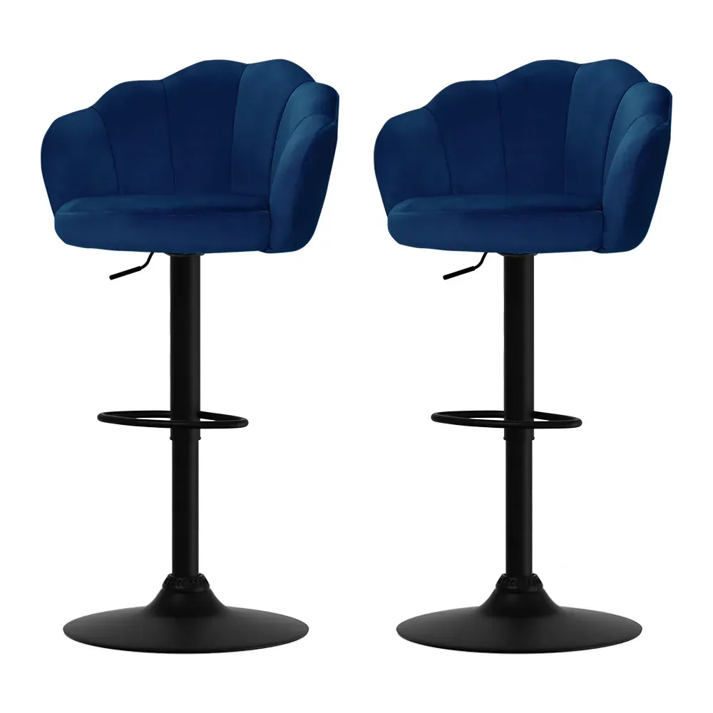 Set of 2 Bar Stools Kitchen Stool Swivel Chair Gas Lift Velvet Chairs Nessah Price