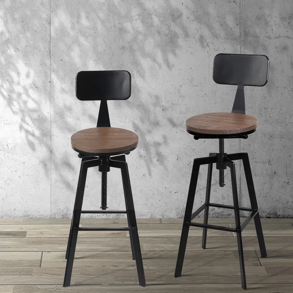 Rustic Industrial Style Metal Bar Stool - Black and Wood Price