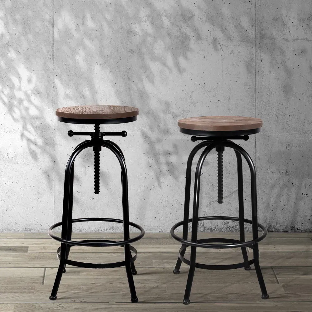 Bar Stool Industrial Round Seat Wood Metal - Black and Brown Price