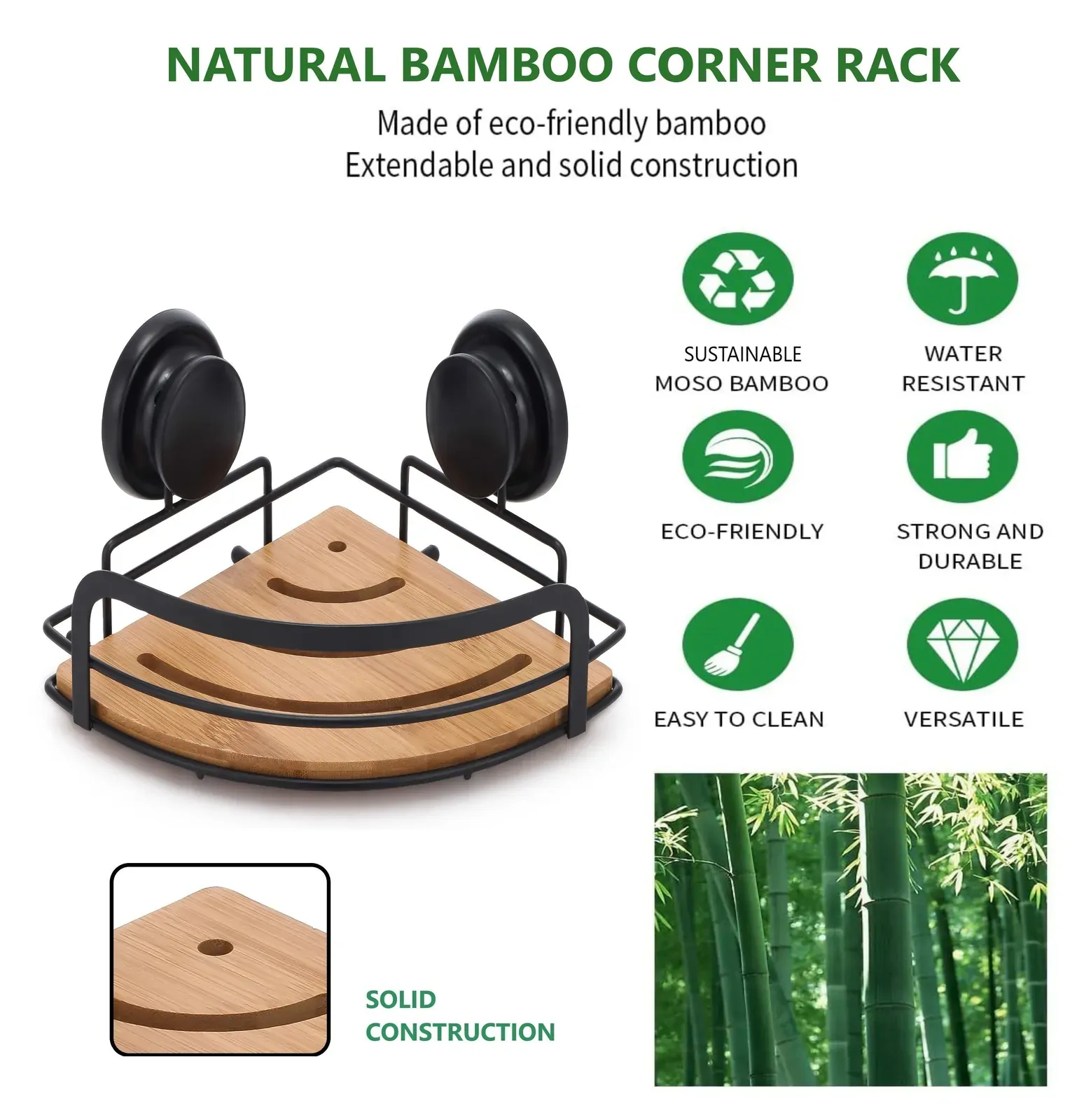 2 Pack Bamboo Corner Shower Caddy Shelf Basket Rack with Premium Vacuum Suction Cup No-Drilling for Bathroom and Kitchen Price