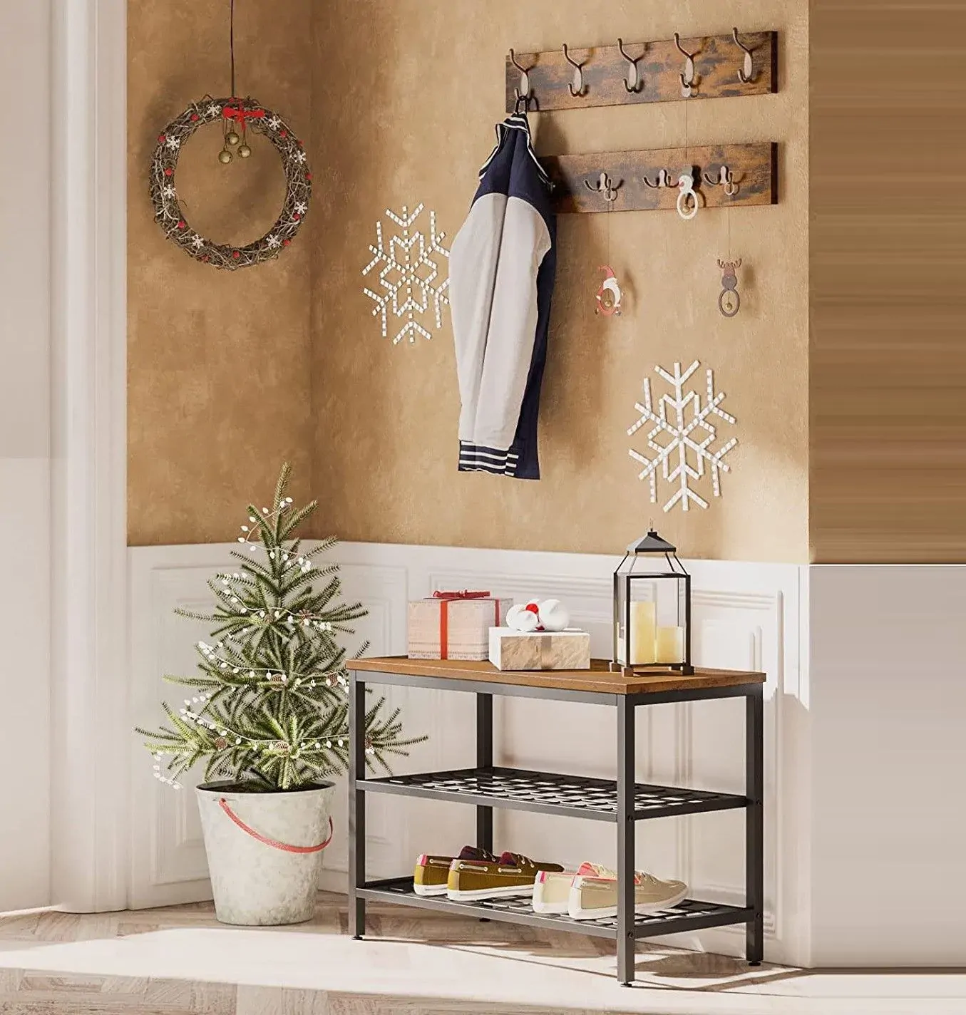 Industrial Design Entryway Shoe Rack with Coat Hooks Organizer Price