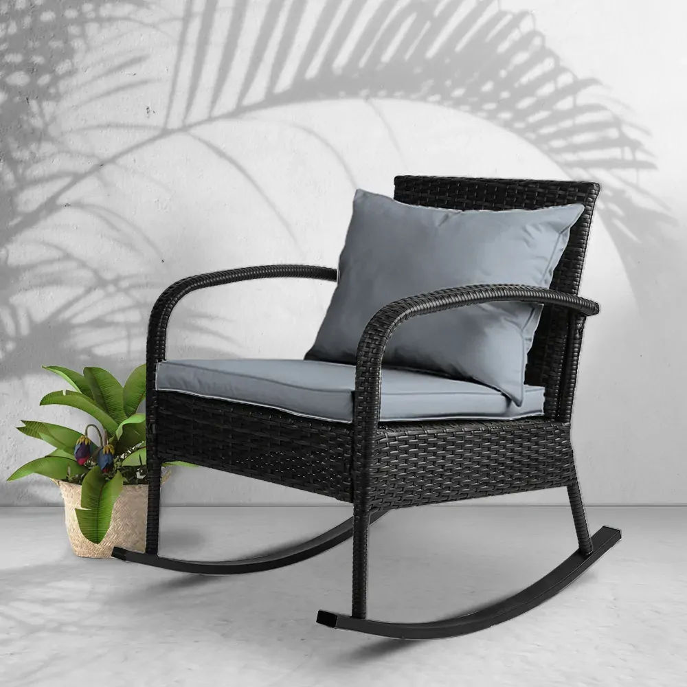 Outdoor Furniture Rocking Chair Wicker Garden Patio Lounge Setting Black Price