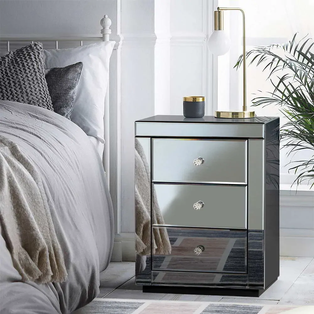 Albury Mirrored Bedside table Drawers Furniture Mirror Glass Presia Price