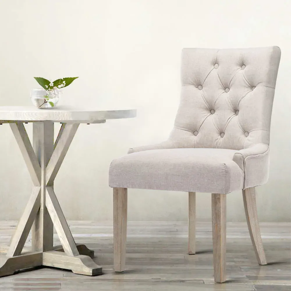 Set of 2 Dining Chair Beige CAYES French Provincial Chairs Wooden Retro Cafe Price