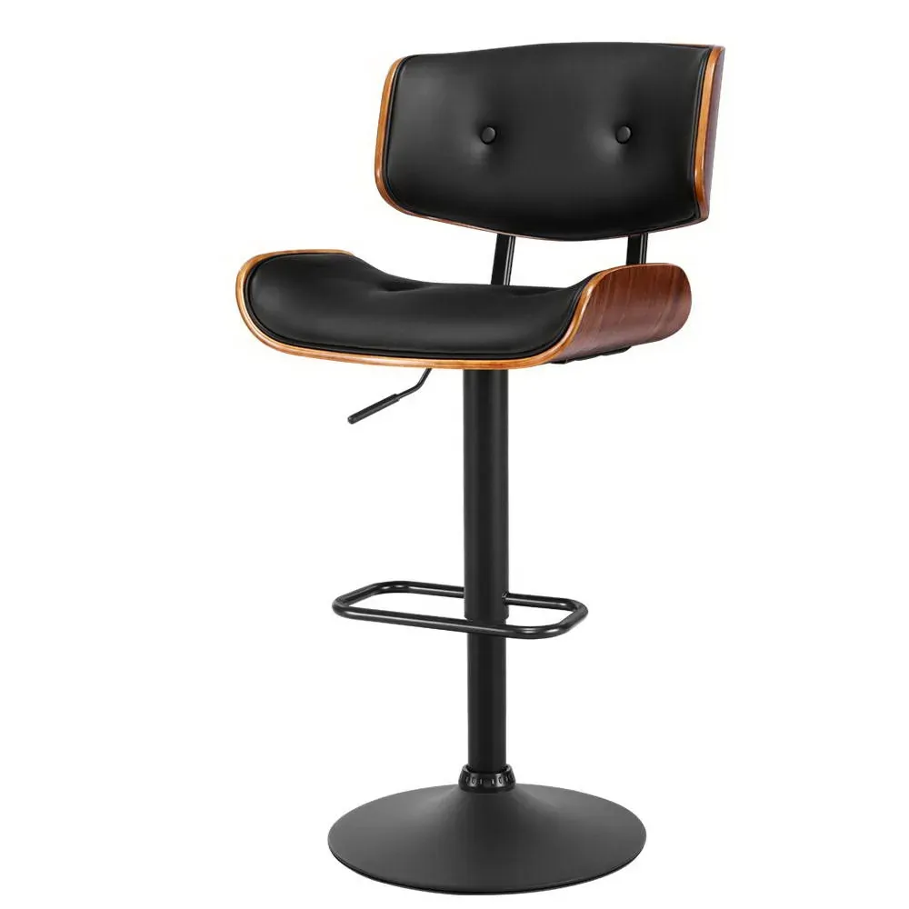 Bar Stool Gas Lift Wooden PU Leather - Black and Wood Price