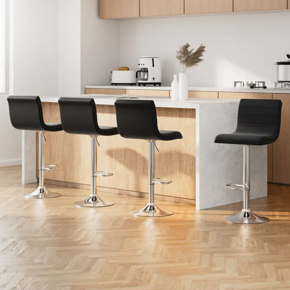 Set of 4 PU Leather Lined Pattern Bar Stools- Chrome Price