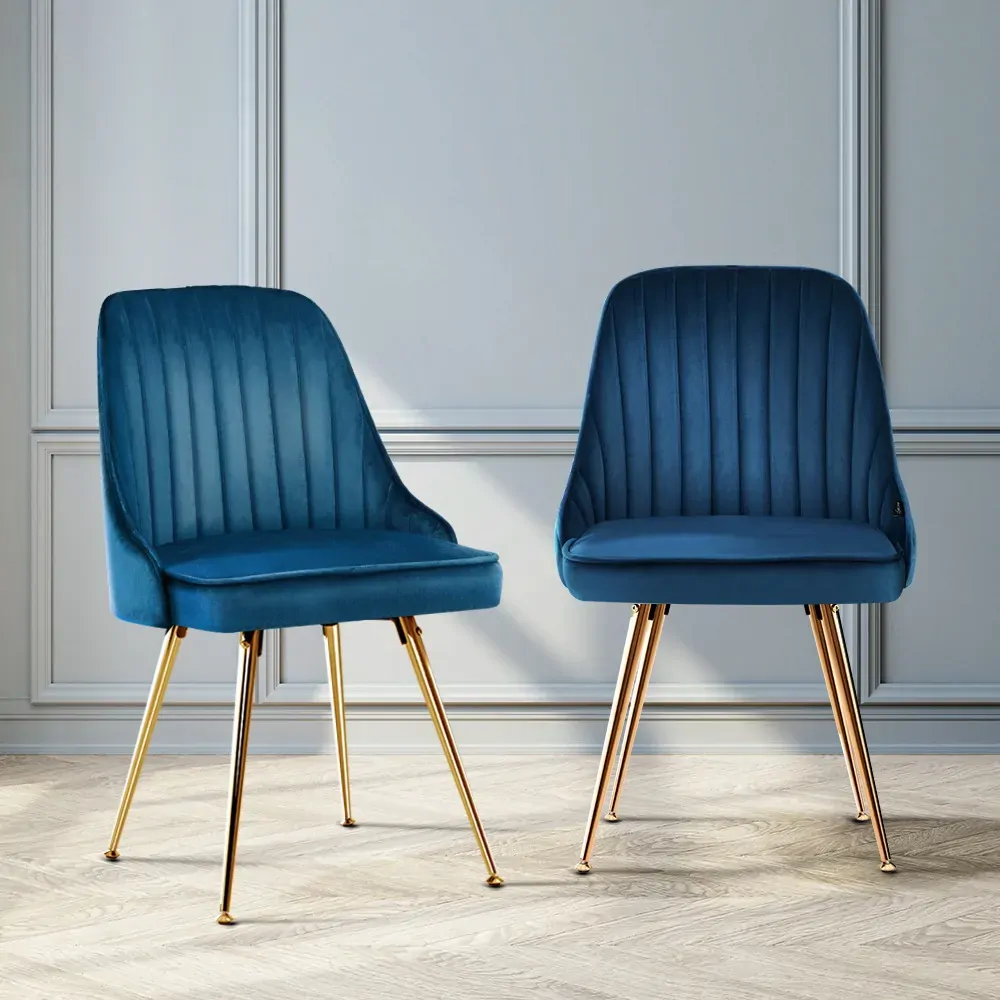 Set of 2 Dining Chairs Retro Chair Cafe Kitchen Modern Metal Legs Velvet Price