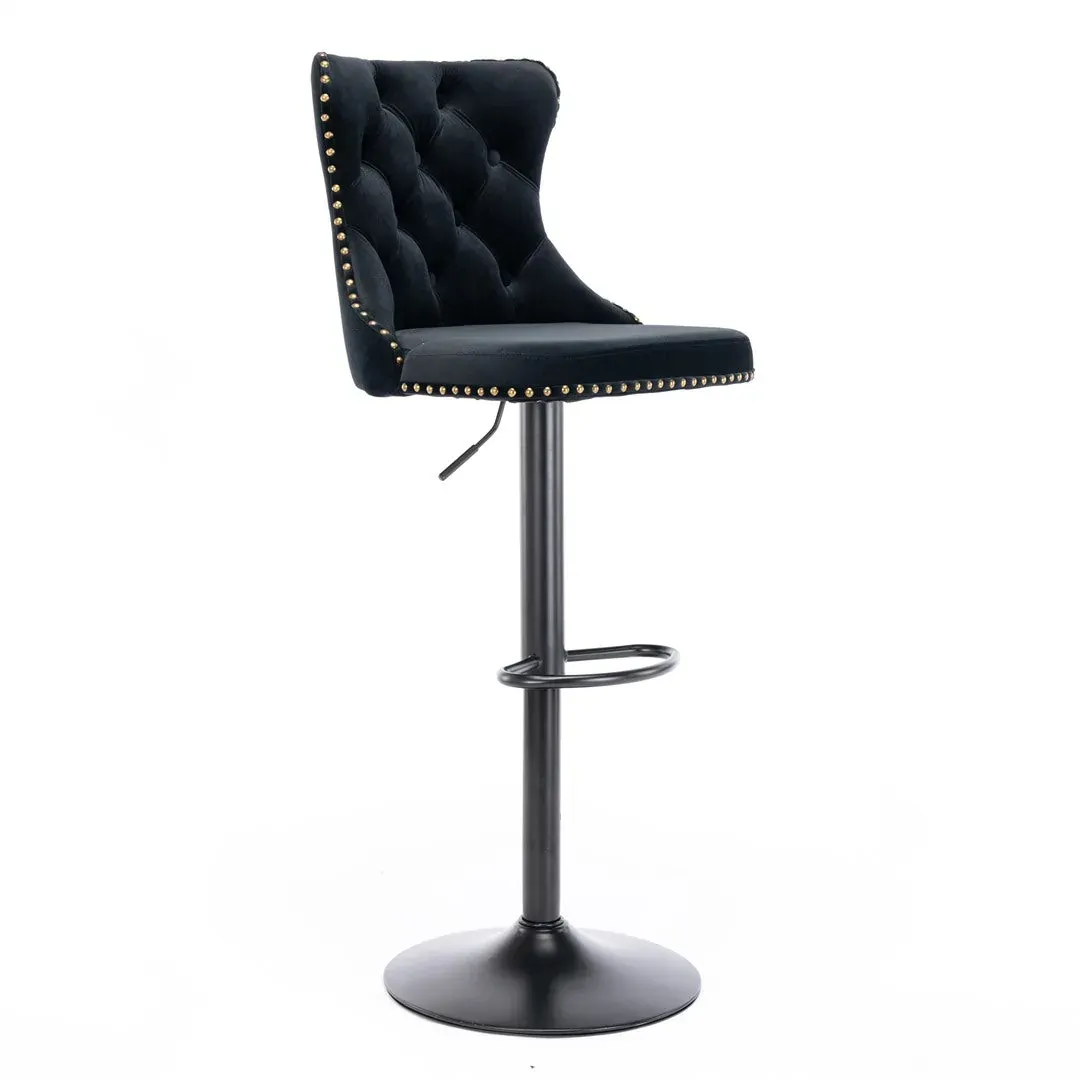 2x Height Adjustable Swivel Bar Stool Velvet Nailhead Barstool with Footrest Price