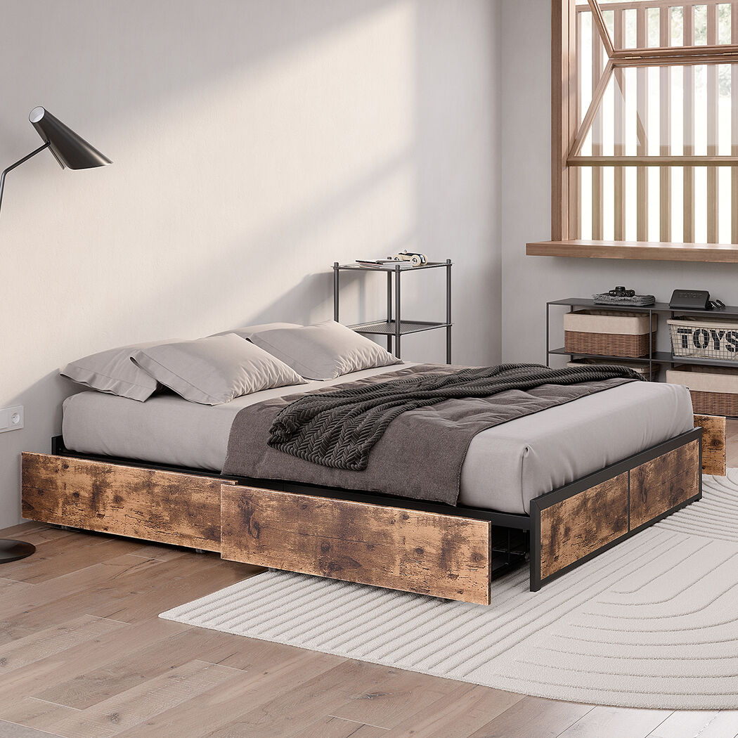 Metal Bed Frame Mattress Base Platform Wooden 4 Drawers Price
