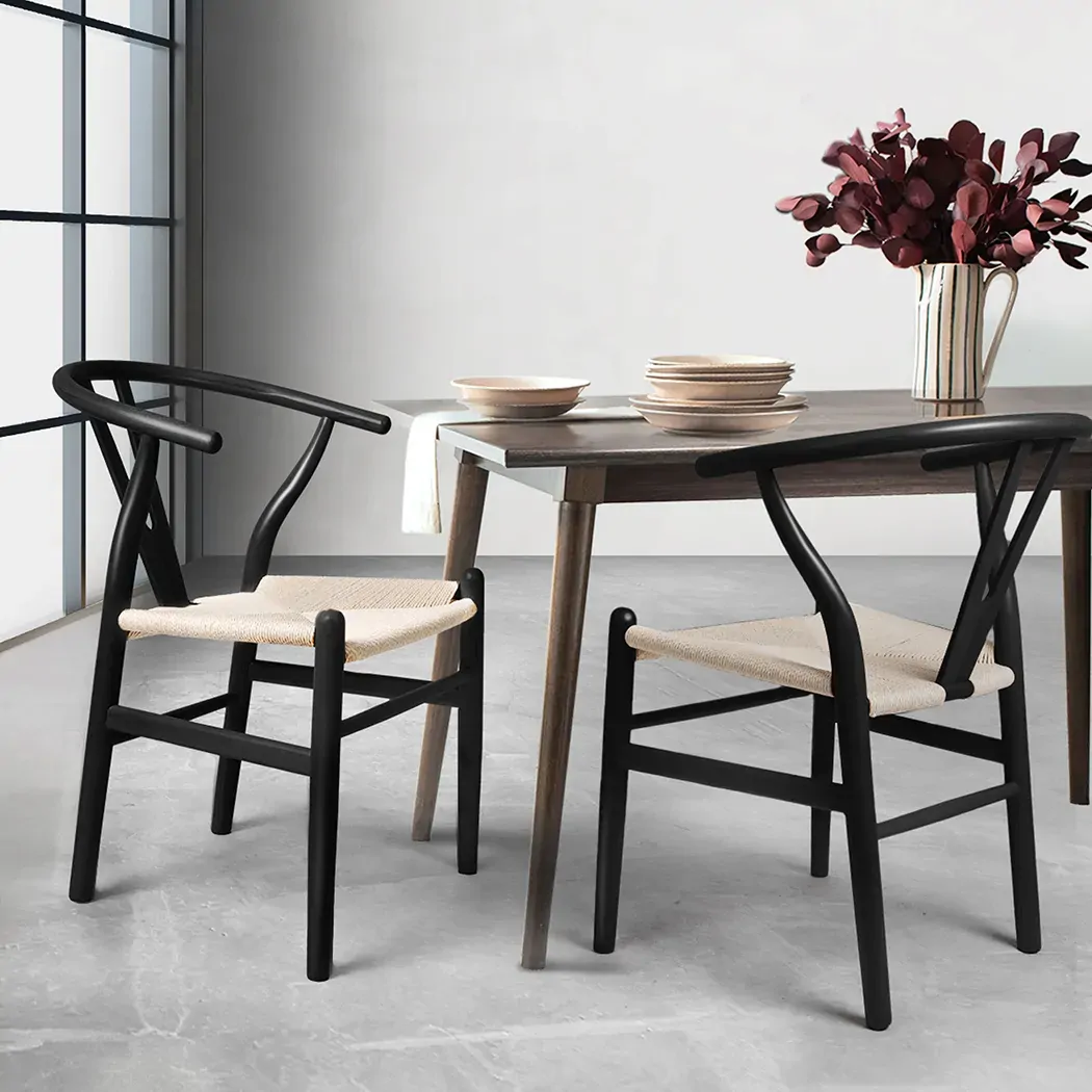 Set of 2 Dining Chairs Rattan Seat Side Chair Kitchen Wood Furniture Price