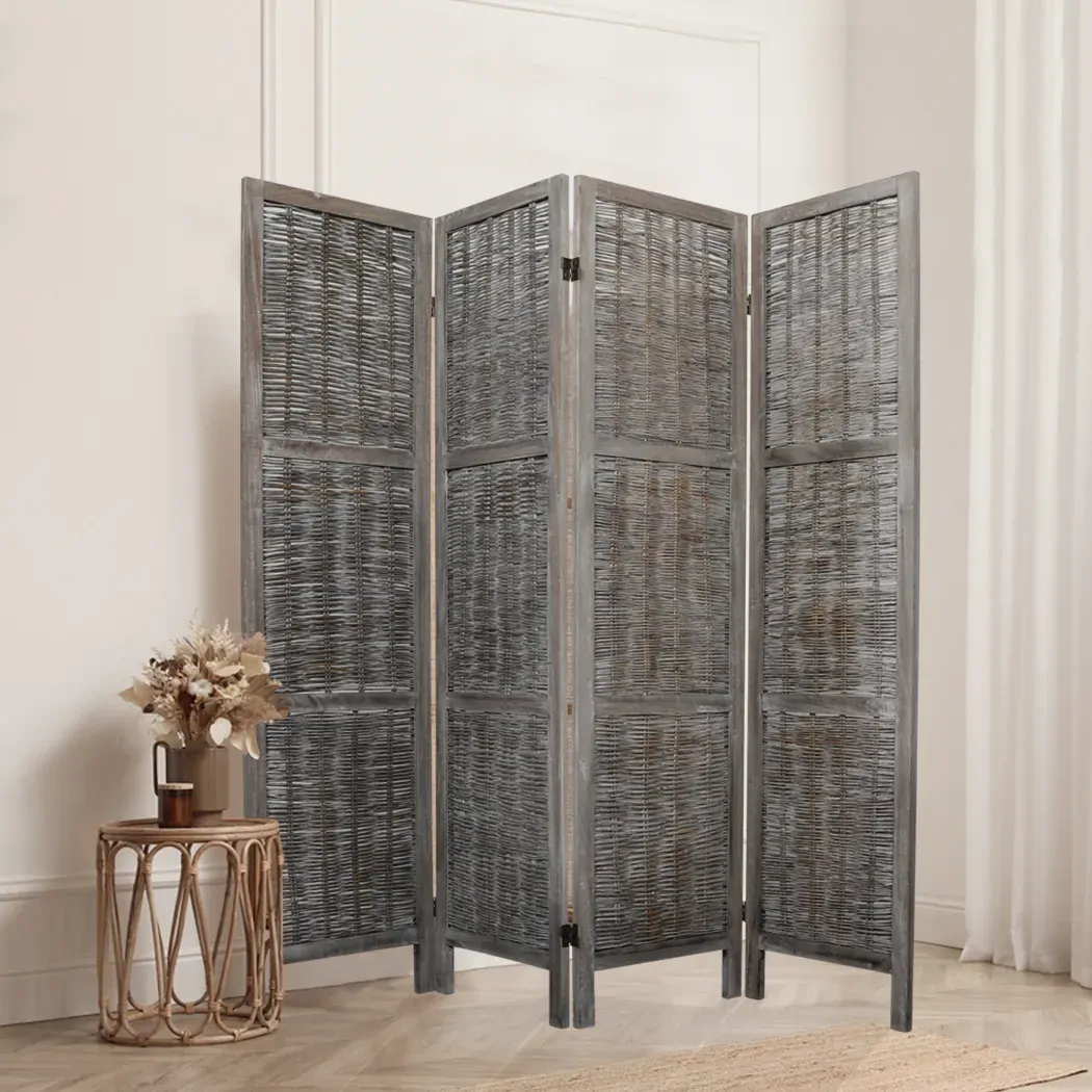 Sherborne Room Divider Screen Privacy Rattan Timber Fold Woven Grey Price