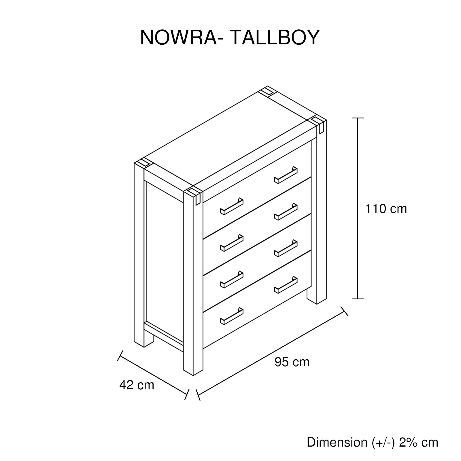 Tallboy with 4 Storage Drawers Solid Wooden Assembled Price