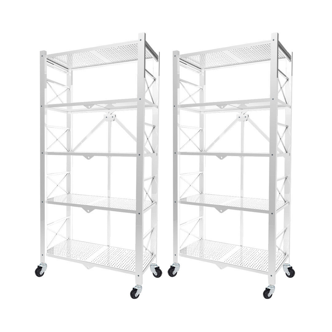 4 Tier Steel White Foldable Display Stand Multi-Functional Shelves Portable Storage Organizer with Wheels Price