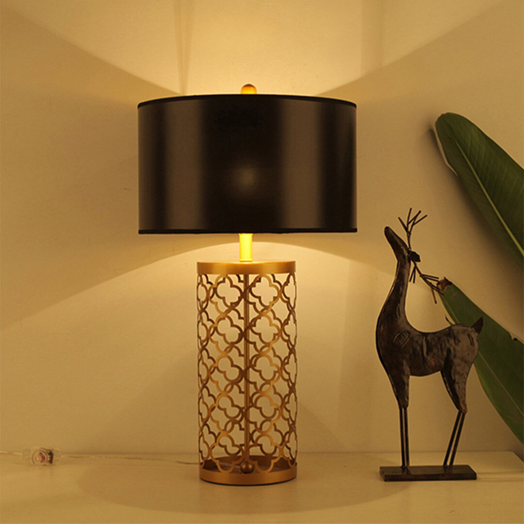 Golden Hollowed Out Base Table Lamp with Dark Shade Price