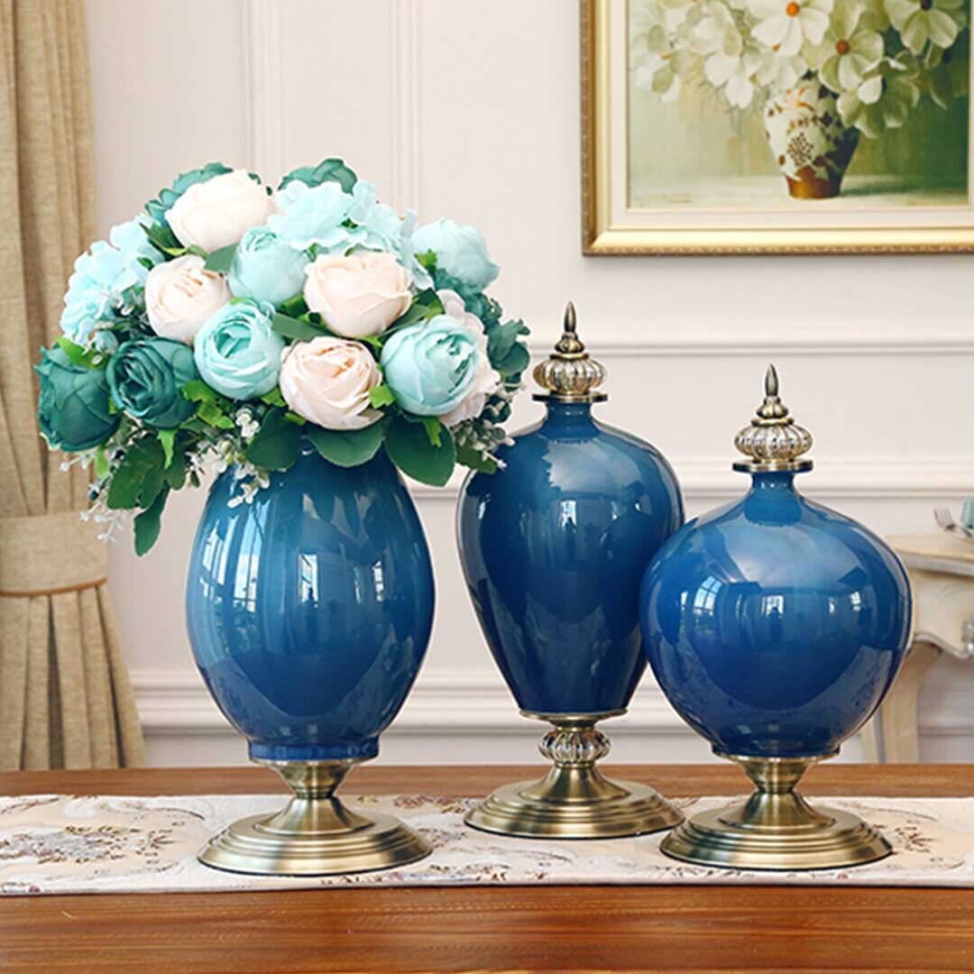 40.5cm Ceramic Oval Flower Vase with Gold Metal Base Price