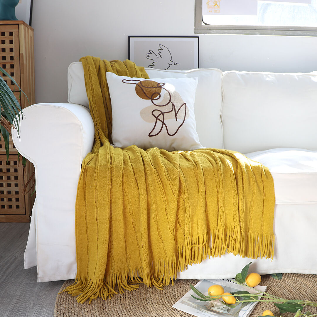 Textured Knitted Throw Blanket Warm Cozy Woven Cover Couch Bed Sofa Home Decor with Tassels Price