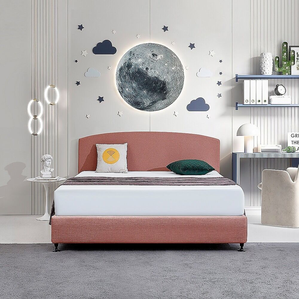 Linen Fabric Double Bed Curved Headboard Bedhead - Pale Pink Price