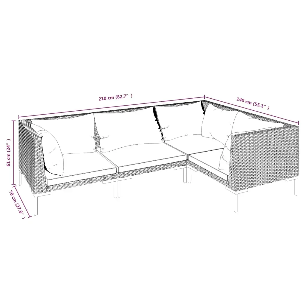 Garden Lounge Set with Cushions Poly Rattan Dark Grey Price