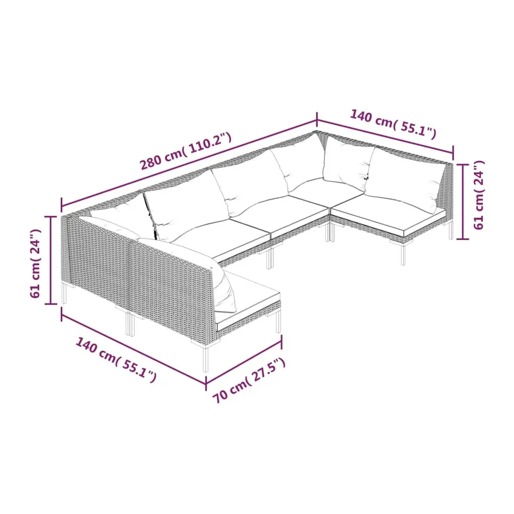 Garden Lounge Set with Cushions Poly Rattan Dark Grey Price